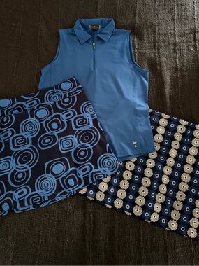 Golfini Blue S/L Half-Zip Polo with Blue Patterned Skorts